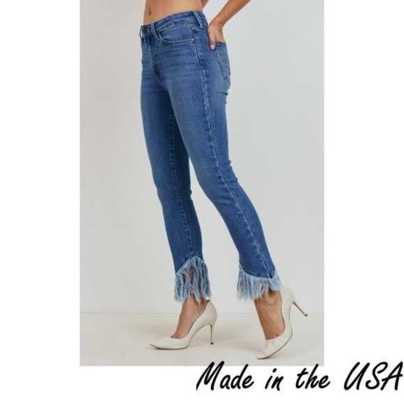 Just Black Denim - Mid Rise Fringe Ankle Jeans